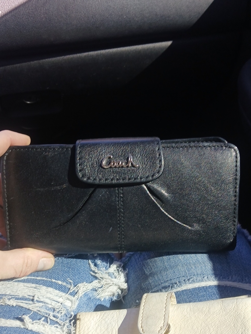 Coach Black Leather Clutch Wallet with Logo Snap
